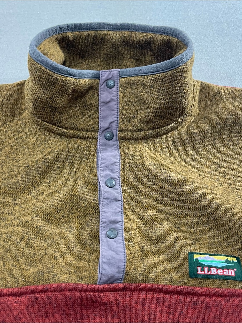 LL Bean Slightly Fitted 1/4 Snap Pullover Large Reg Mock Neck Sweater 501546 - Picture 3 of 9